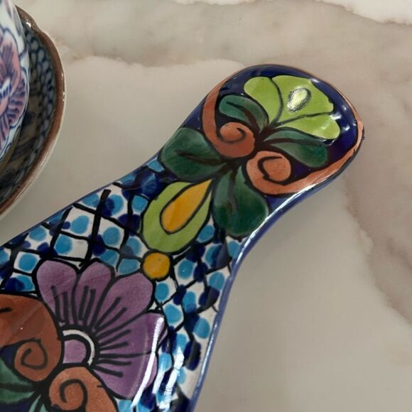 Talavera Spoon Rest Mexico Folk Art Holder Handcrafted Ceramic Pottery - Picture 9 of 13